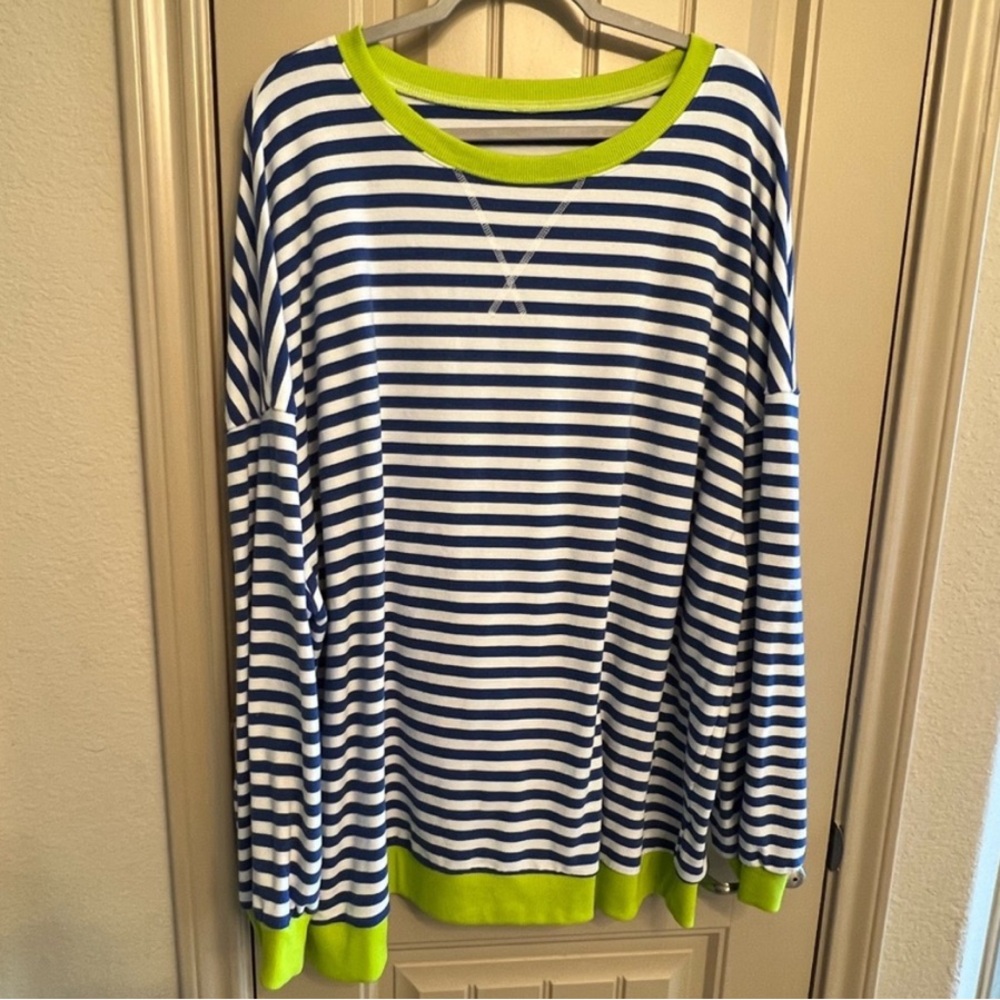 Striped Blue and White Sweater with Neon Accents
